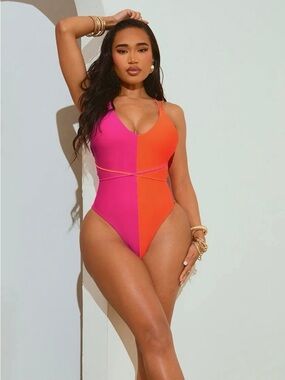 NWT Fashion Nova Becky Colorblock 1 Piece Swimsuit